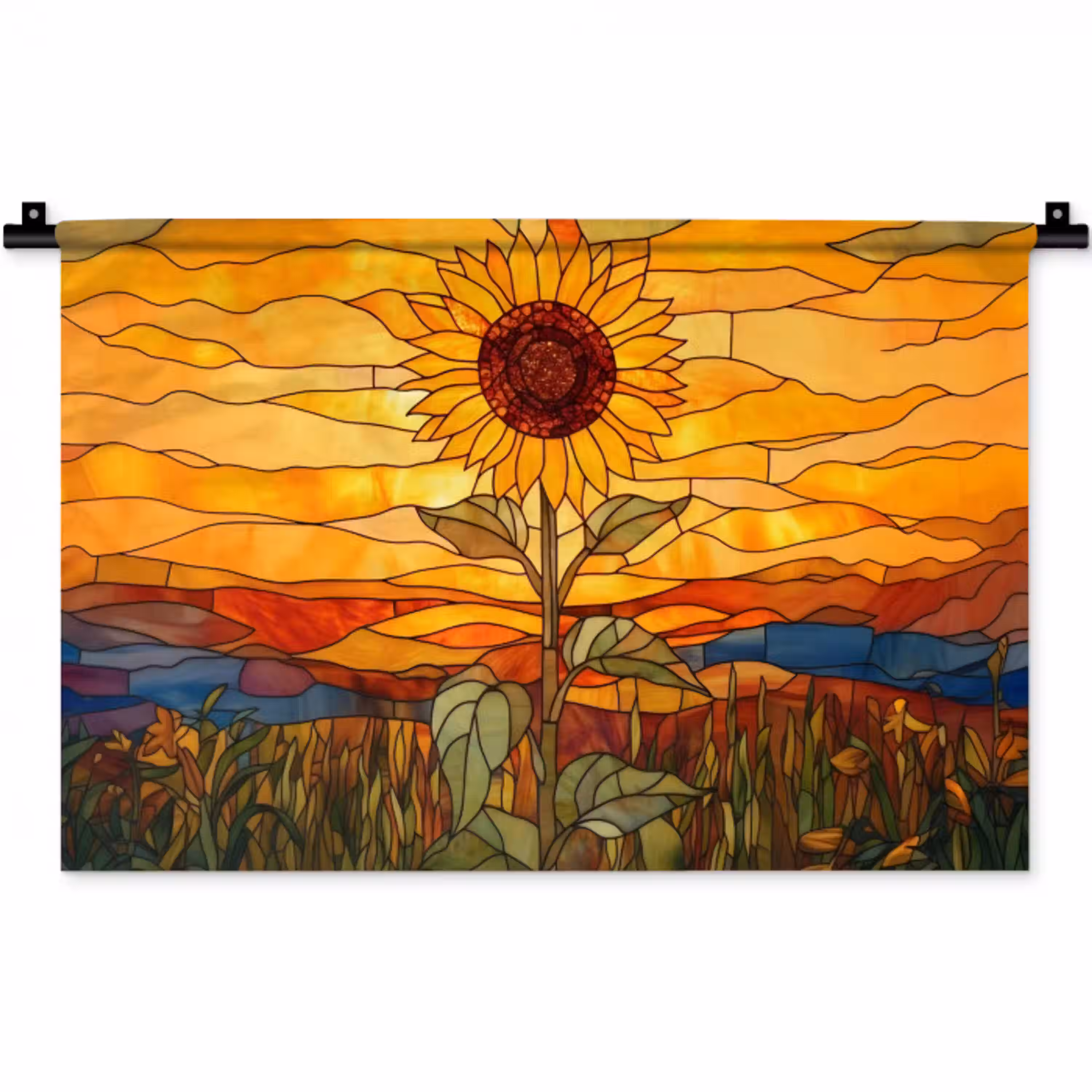 Zonnebloem - Mozaïek - Zonsondergang - Geel Wandkleed katoen klein -zz3d