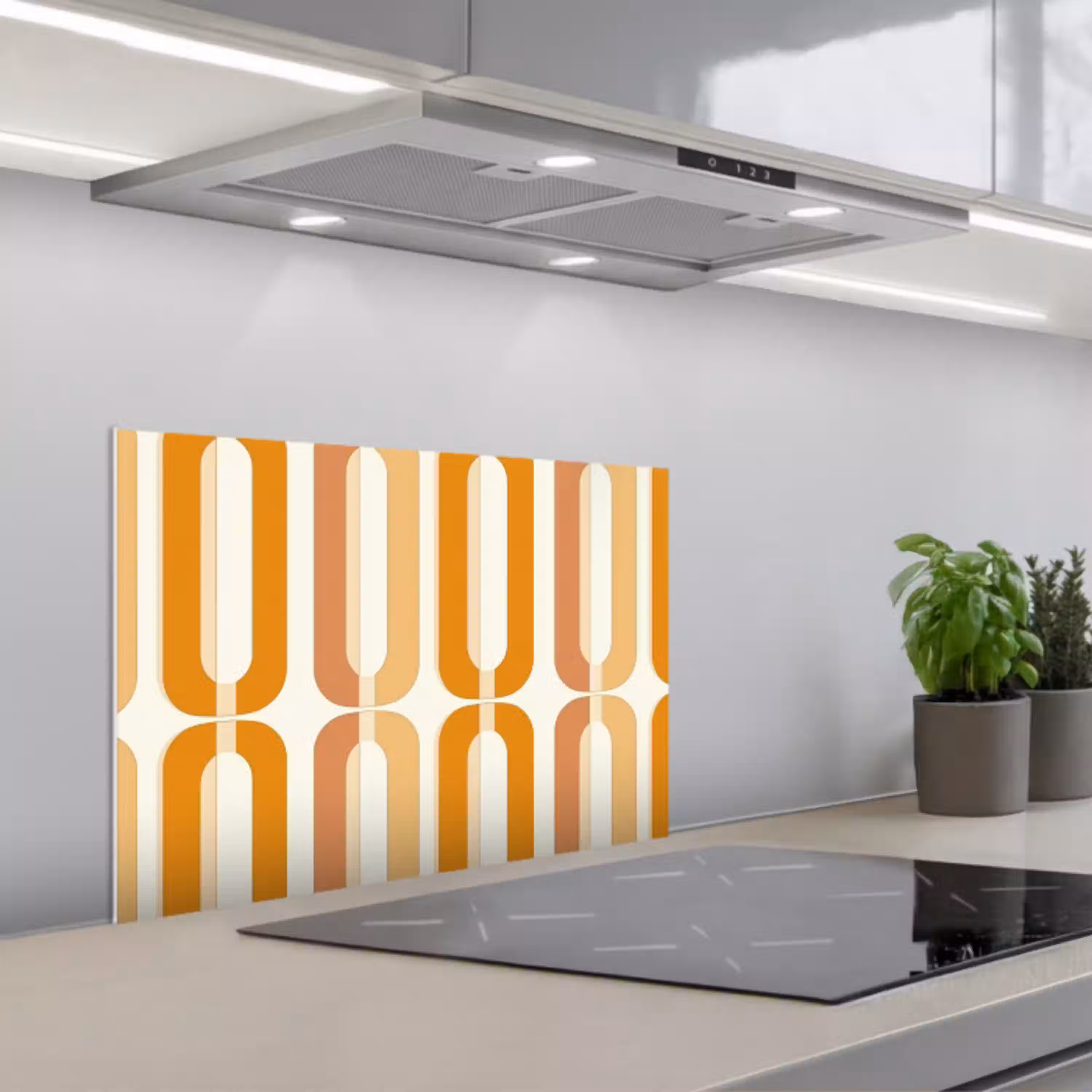 U-vorm - Retro - Oranje keuken achterwand spatscherm klein 900 -3d_schuin