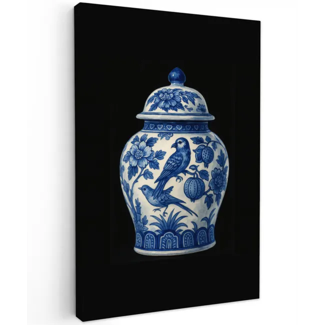 Pot - Delfts Blauw - Bloemen Tuinposter op houten frame 2 cm dik klein -3d