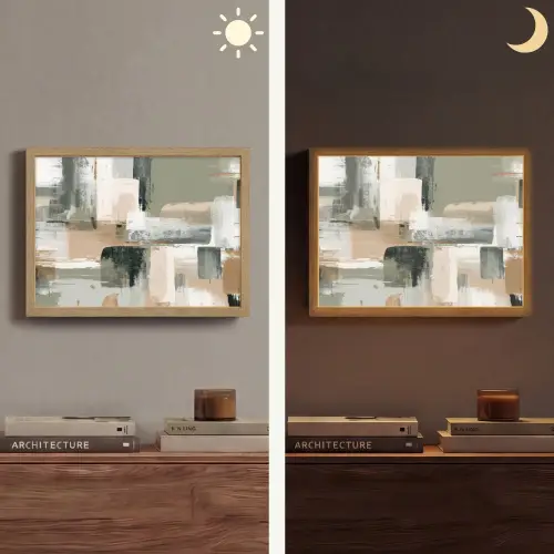 Penseelstreken - Abstract - Aardetinten Light Box met batterij (Wandlamp) middel -sfeer3