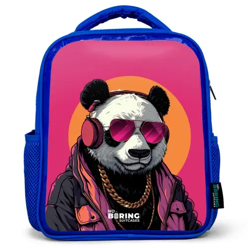 Panda met Koptelefoon, Zonnebril en Gouden Ketting Kinderrugzak - Blauw middel -3d