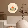 Oranje - Theepot - Bloemen - Bladeren Wandcirkel kunststof plaat 5mm dik klein -sfeer1