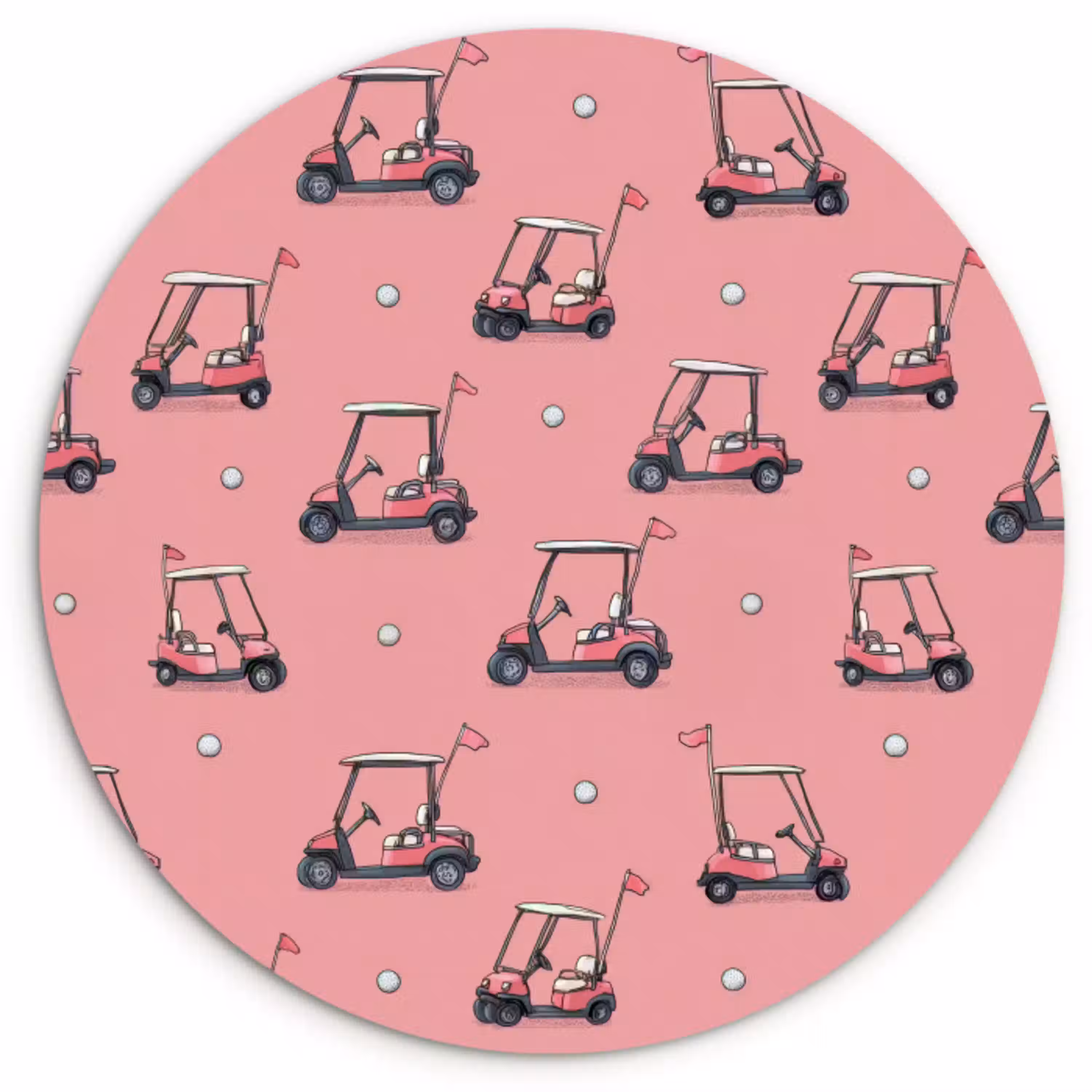 Golfkar - Retro - Roze Wandcirkel kunststof plaat 5mm dik klein 188 -3d