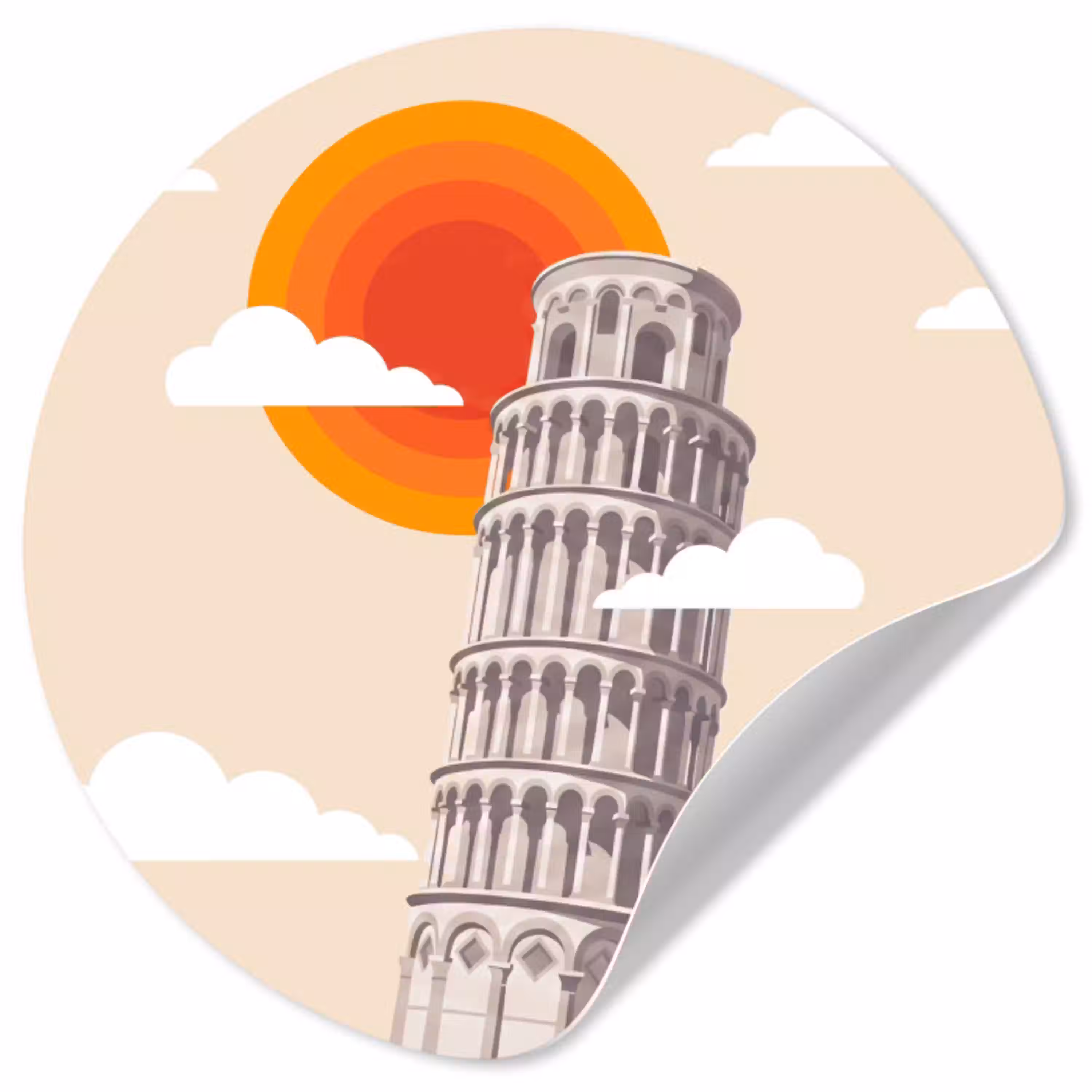 Toren - Pisa - Architectuur - Minimalistisch - Beige Wandcirkel behangsticker klein -3d