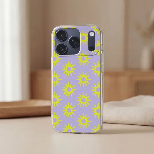 Zonnen patroon - Geel - Paars - Zomer Telefoonhoesje iPhone 17 Pro klein -sfeer2