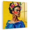 Frida Kahlo - Vrouw - Geel - Blauw - Bloemen plexiglas 5mm klein -zzzproduct_nieuw