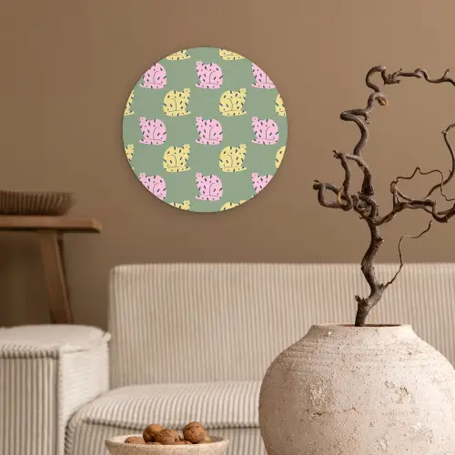 Pastel - Katten - Vlekjes - Groen Wandcirkel plexiglas klein 852 -sfeer1