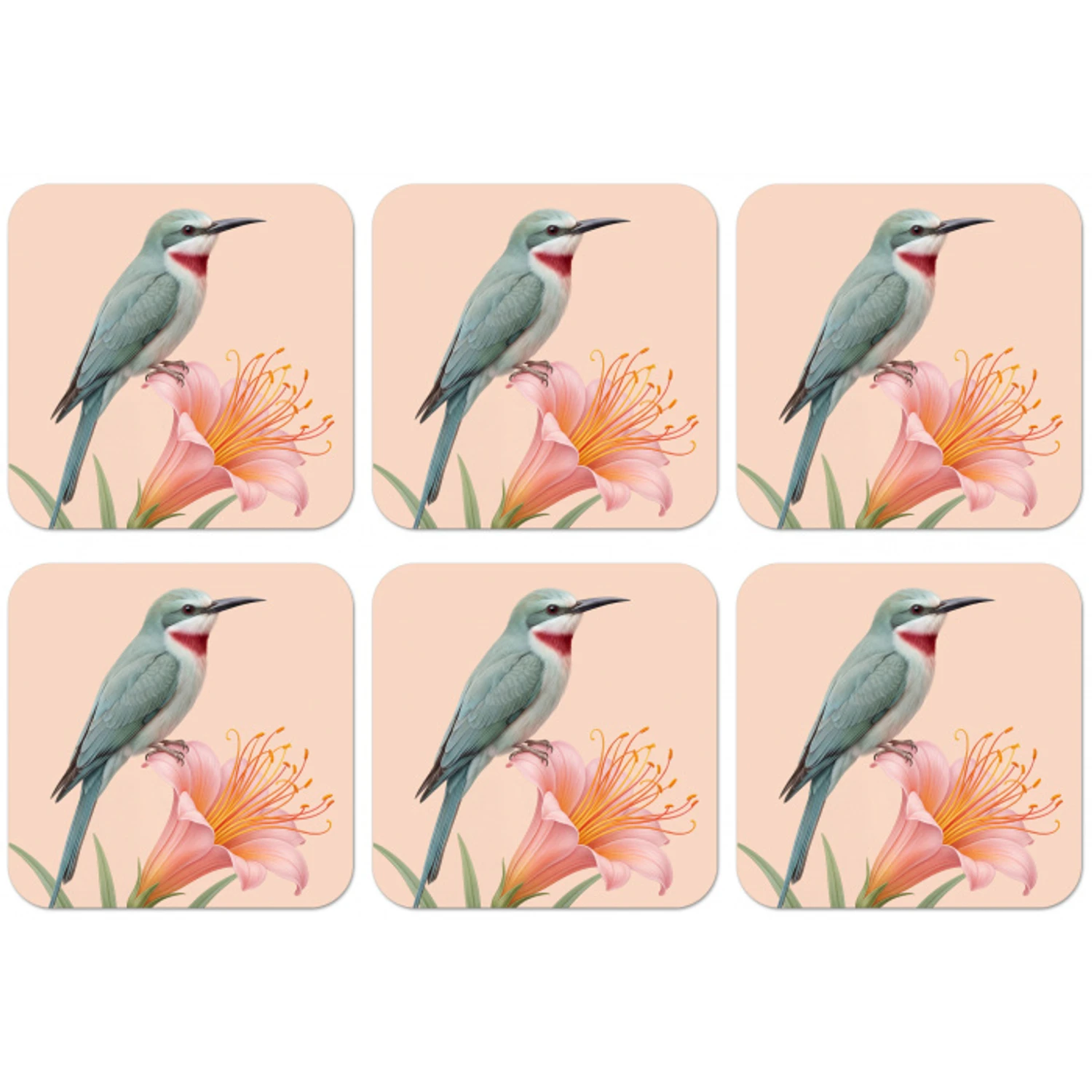 Vogel - Bloem - Natuur - Roze onderzetter kurk middel -zkaufland3dotto