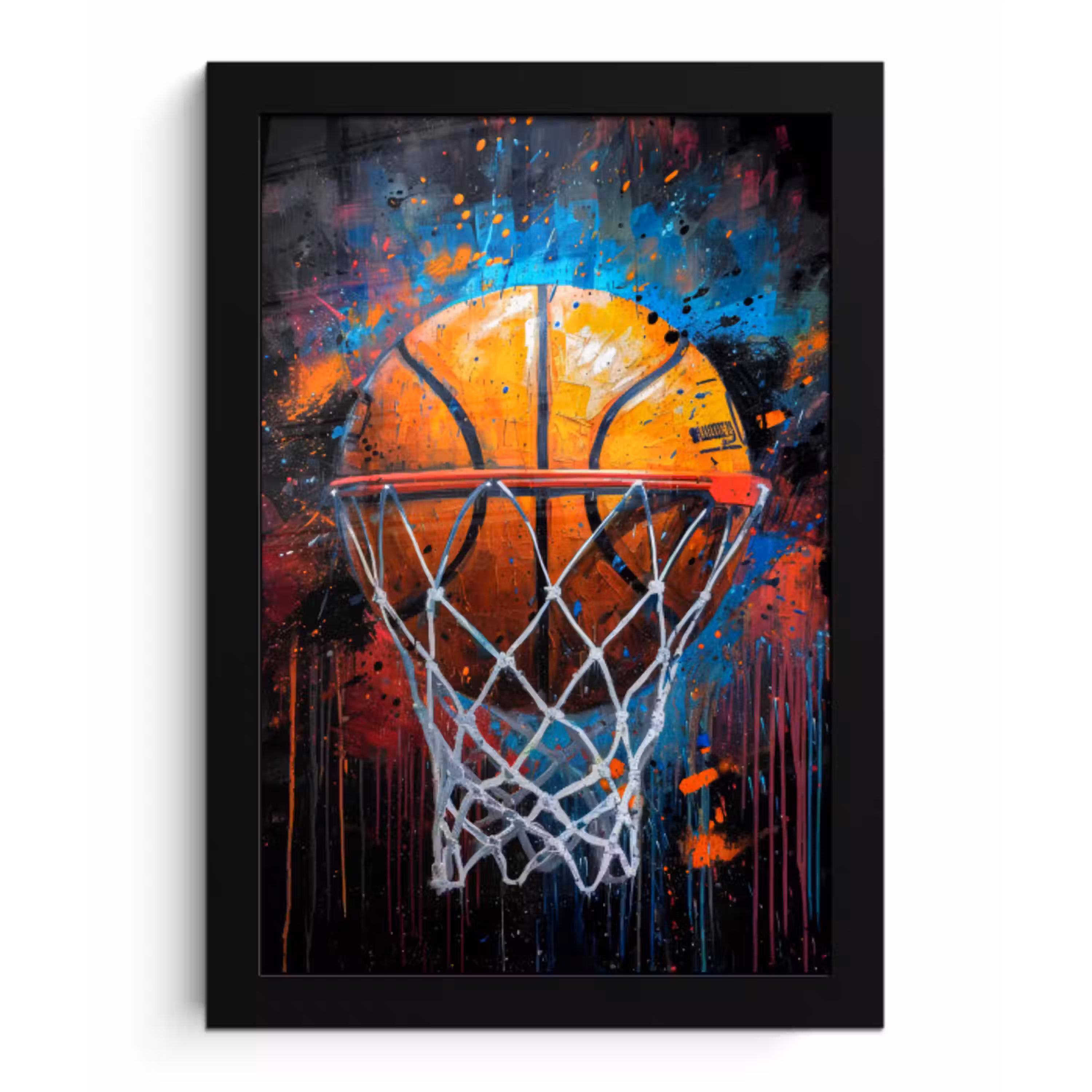 Graffiti - Basketbal - Sport - Zwart - Street art fotolijst zwart zonder passe partout klein -3d
