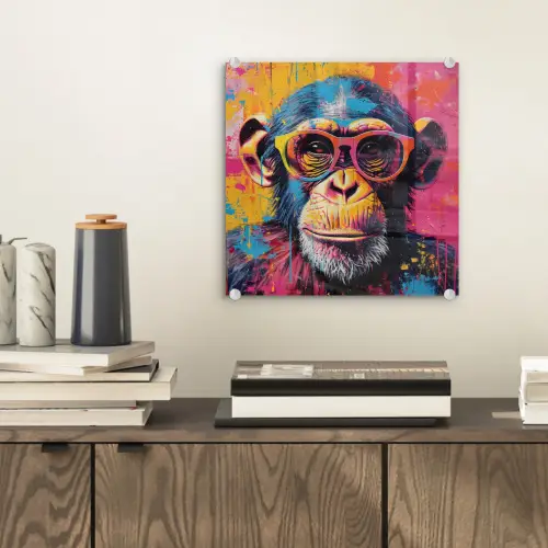 Graffiti - Chimpansee - Aap - Bril - Kleurrijk plexiglas 5mm klein -sfeer1
