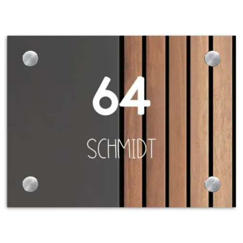 Hout en antraciet - Modern Naambord Rechthoek middel -3d