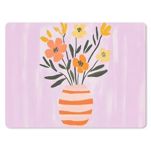 Vaas - Gestreept - Bloemen - Oranje muismat rubber klein -3d