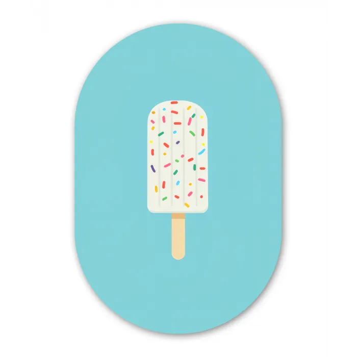Ijsje - Stokje - Sprinkles - Lichtblauw Wandcirkel Ovaal Glas middel -3d