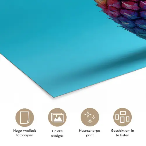Ananas - Regenboog - Blauw - Popart poster papier klein -closeup_NL