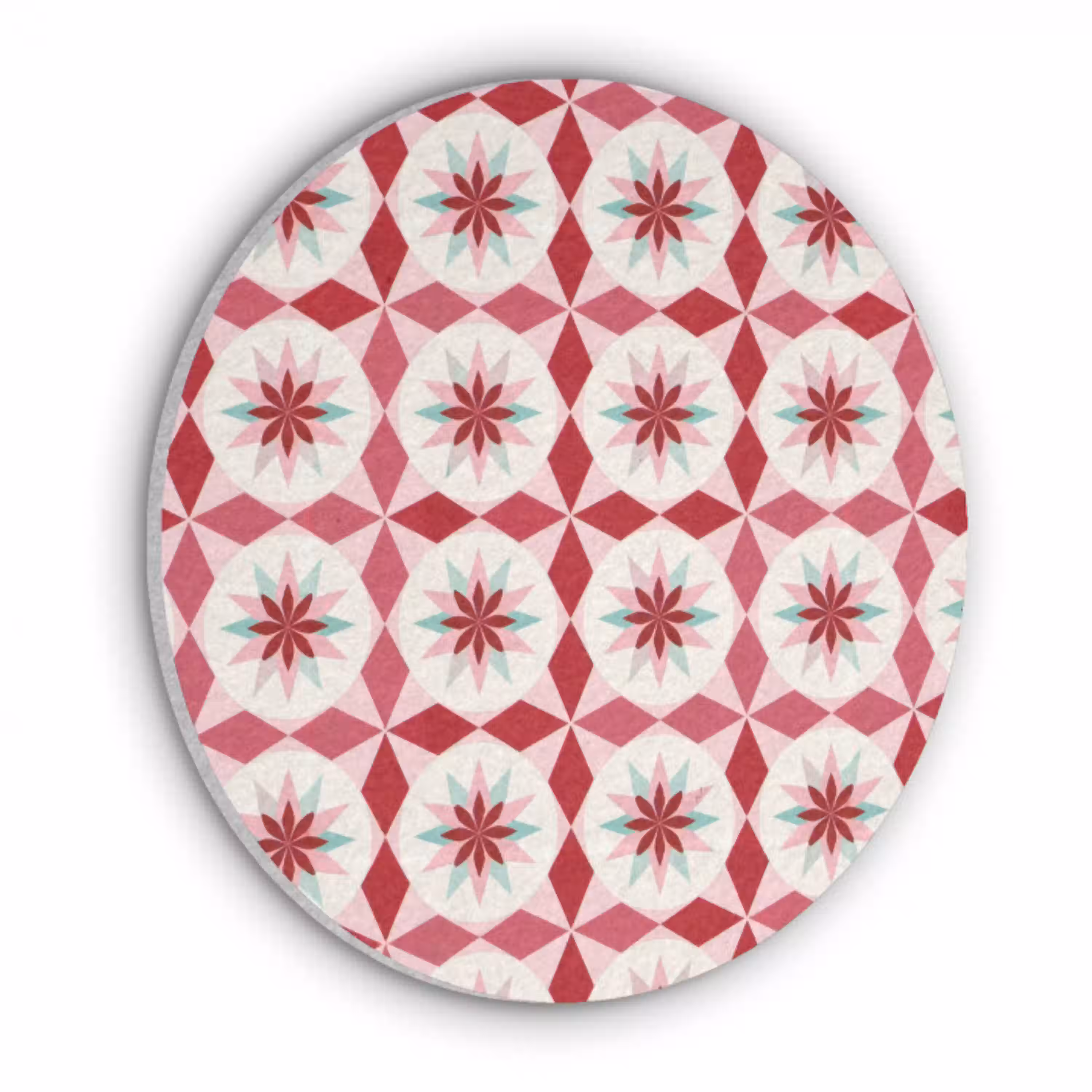 Tegelpatroon - Sterren - Retro - Roze - Mintgroen Akoestische PET Vilt - Rond klein 838 -3d