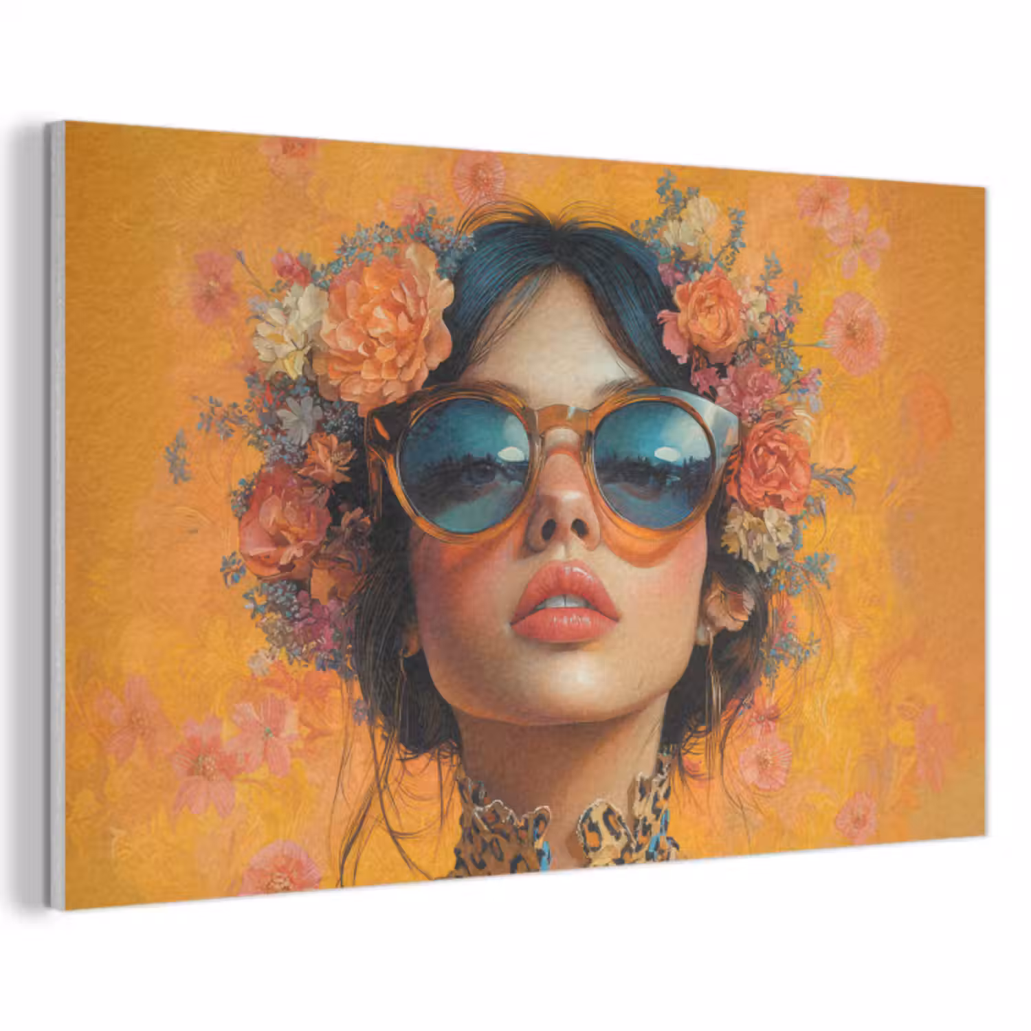 Akoestisch schilderij - Vrouw - Bloemen - Aesthetic - Oranje