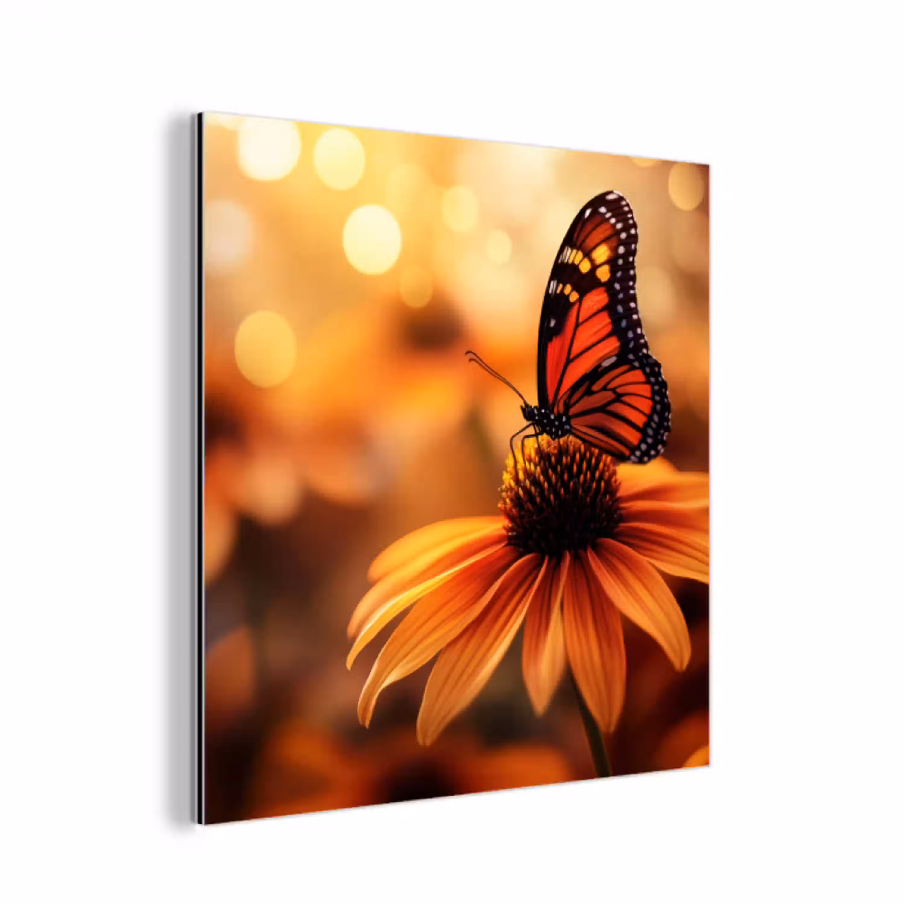 Vlinder - Bloemen - Oranje aluminium wit klein -3d