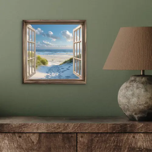 Doorkijk - Strand - Raam - Duinen - Zee aluminium wit klein -sfeer2