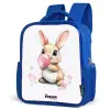 Bruin konijntje met roze bellen Kinderrugzak - Blauw middel -schuin