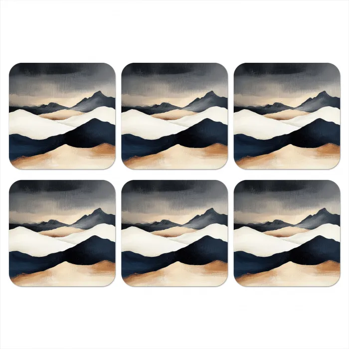 Bergen - Donkerblauw - Landschap onderzetter kurk middel -3d