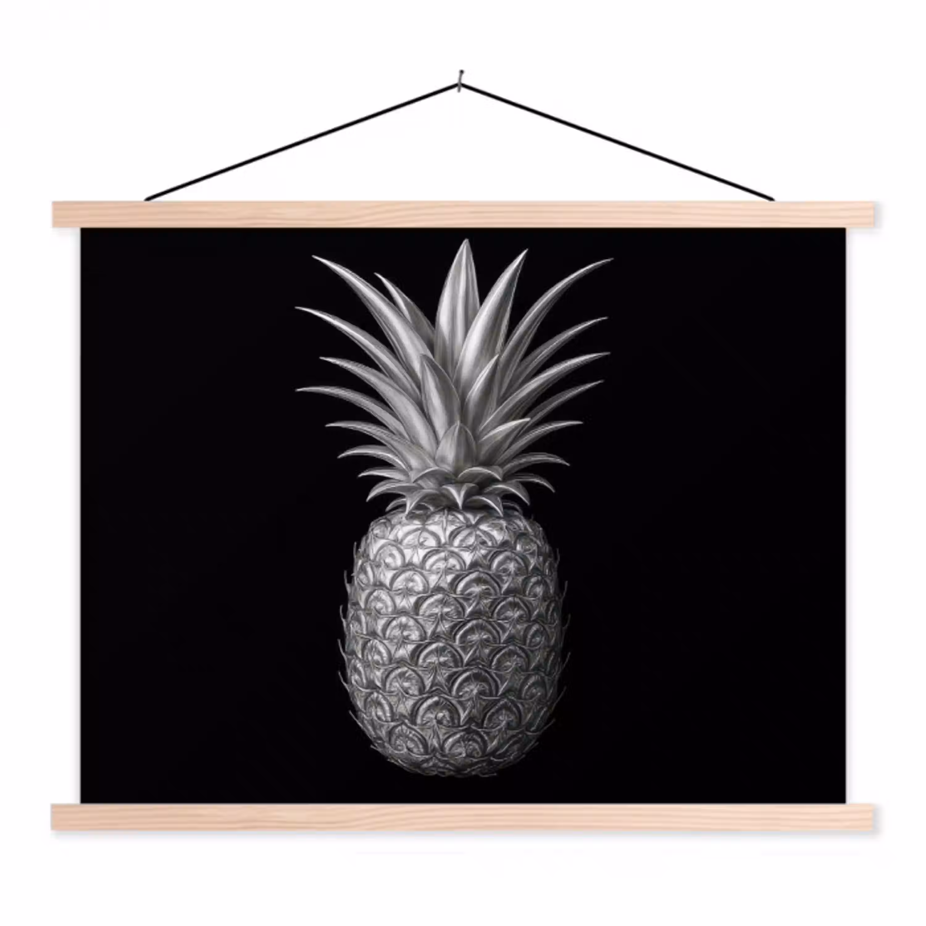Ananas - Gedetailleerd - Bladeren textielposter latten blank klein -3d