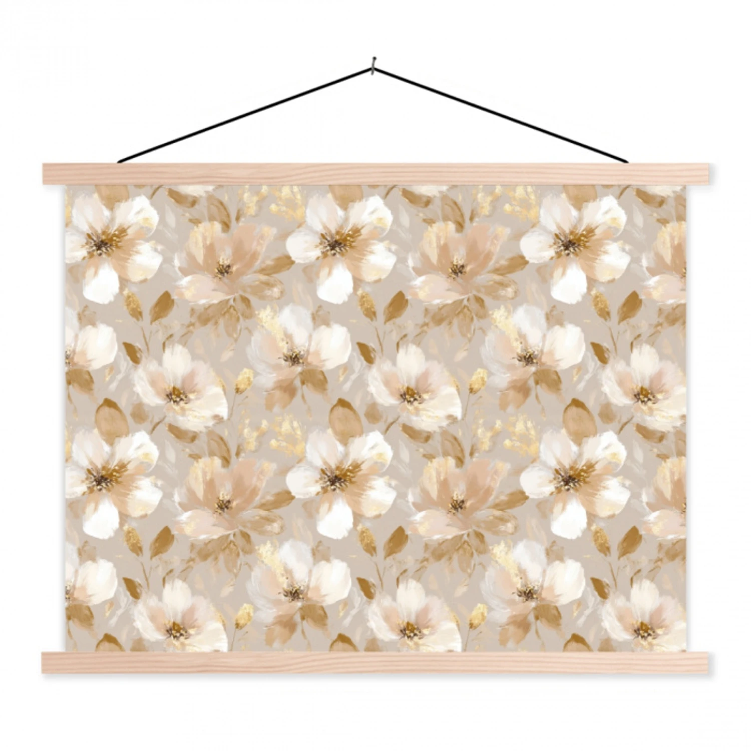 Bloemen - artistiek - Goud textielposter latten blank klein 122 -3d