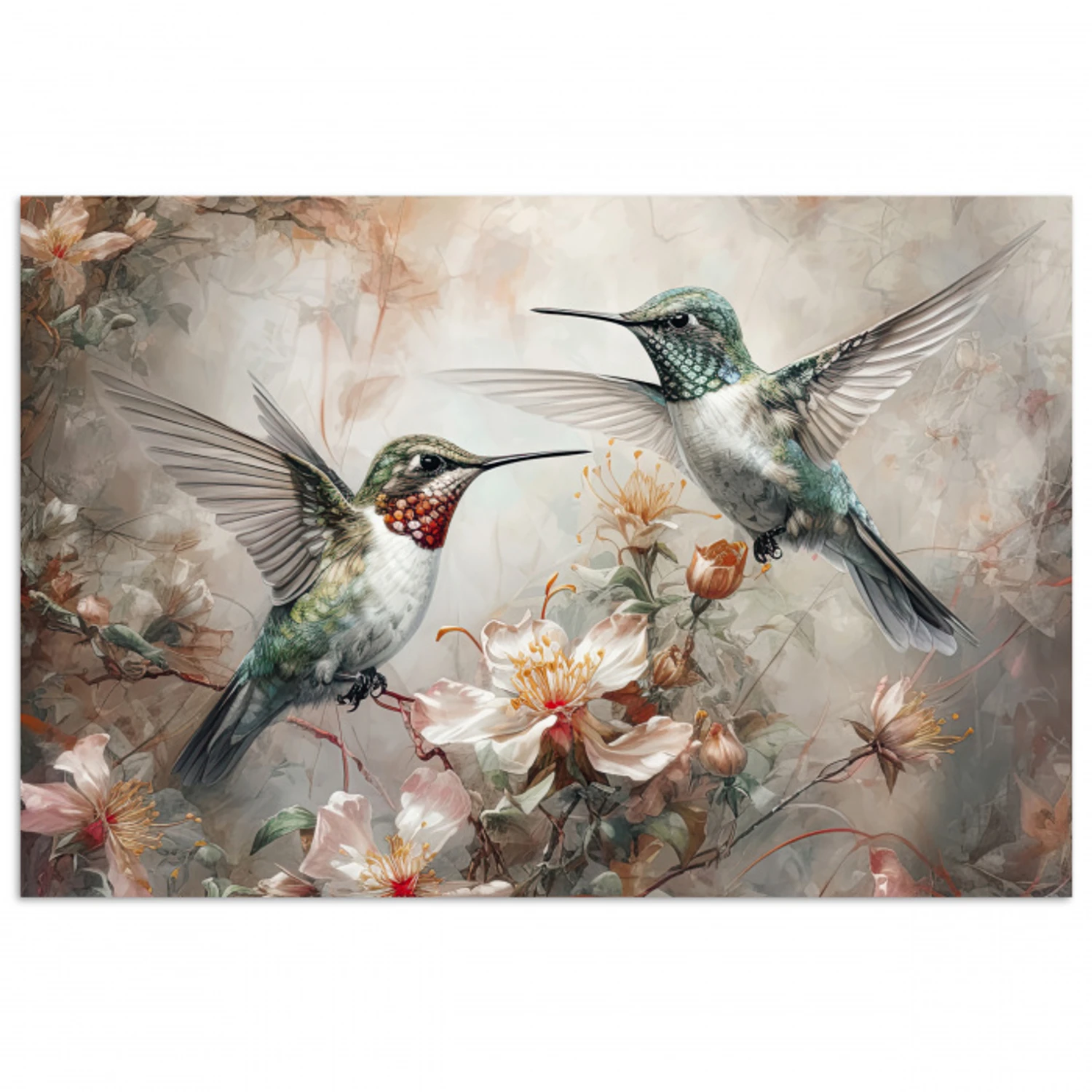 Kolibrie - Vogels - Bloemen - Planten poster papier klein -3d