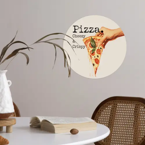 Pizza - Kaas - Pepperoni Wandcirkel behangsticker klein -sfeer3