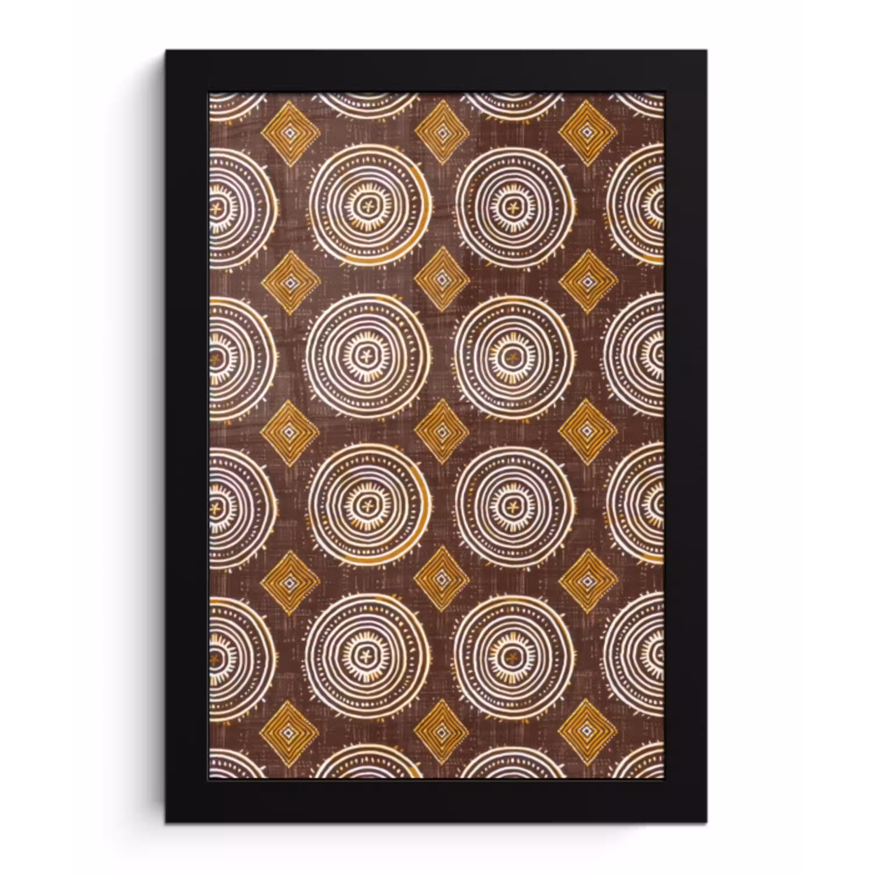 Chocoladebruin - Etnisch - Tribaal - Cirkels - Patroon fotolijst zwart zonder passe partout klein 224 -3d