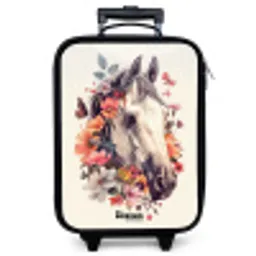 Wit paardenhoofd omringd door bloemen en vlinders Kinderkoffer - Zwart klein -zzz_website3d