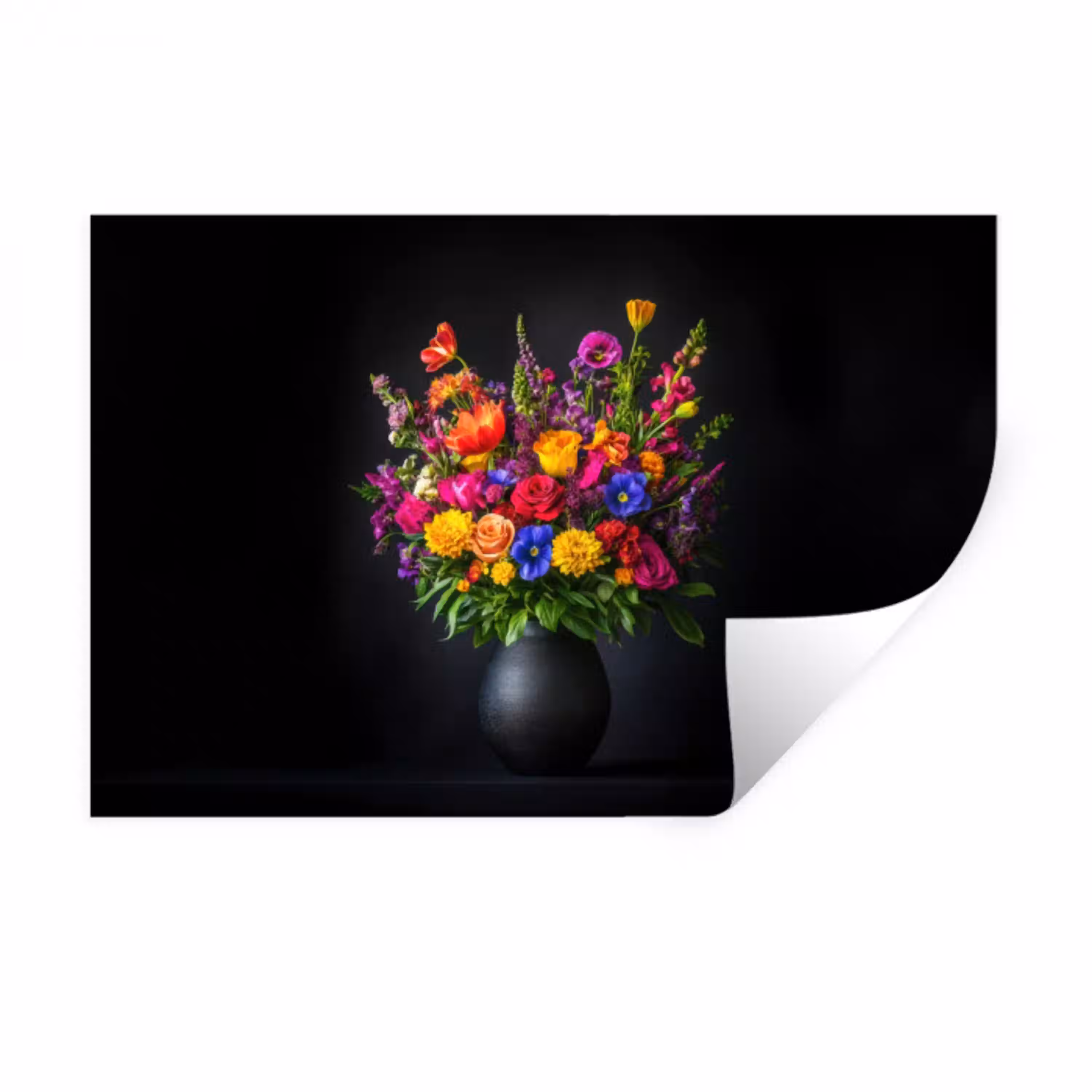 Felgekleurd - Bloemen - Vaas Muursticker klein -3d