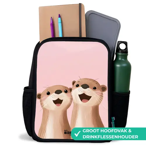 Otters - Lachen - Roze - Illustratie Rugzak - Zwart middel -inhoud_NL