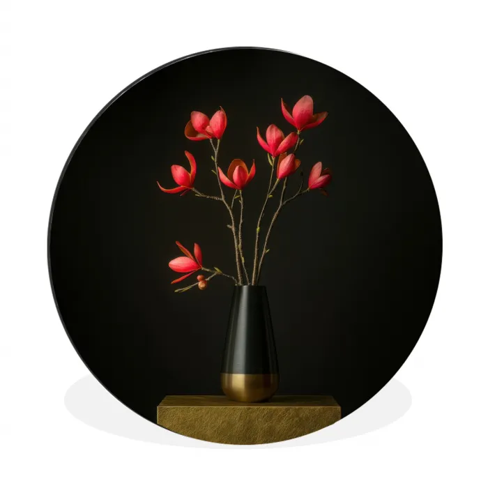 Rode - Bloemen - Vaas Wandcirkel aluminium klein -3d