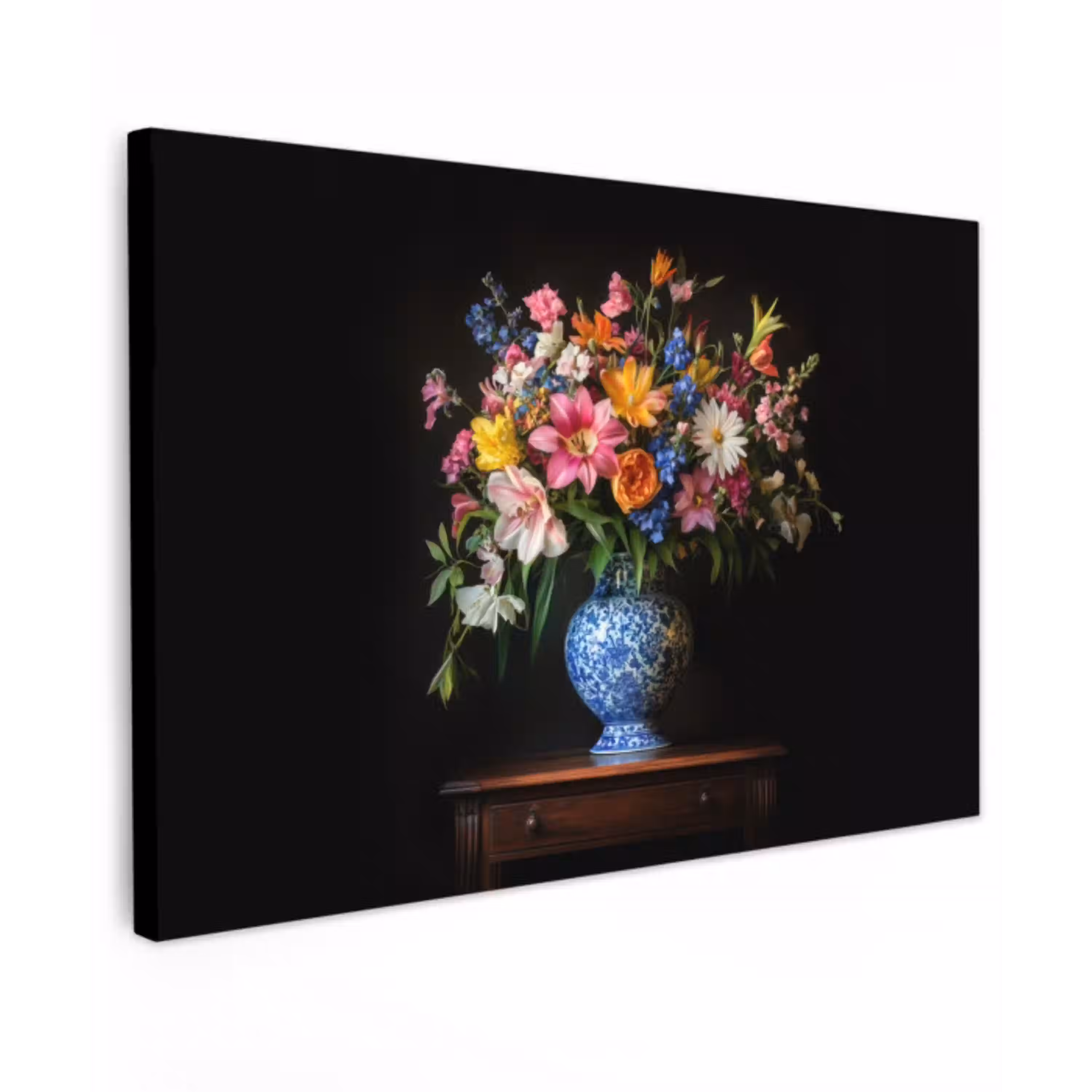 Kleur - Vaas - Bloemen - Boeket Tuinposter op houten frame 2 cm dik klein -3d