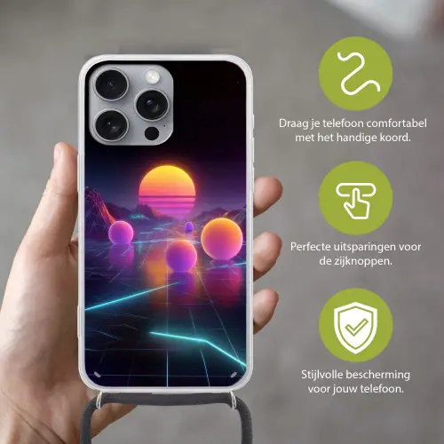 Landschap - Bergen - Bollen - Licht Hoesje iPhone 16 Pro Max met koord klein -sfeer2_NL