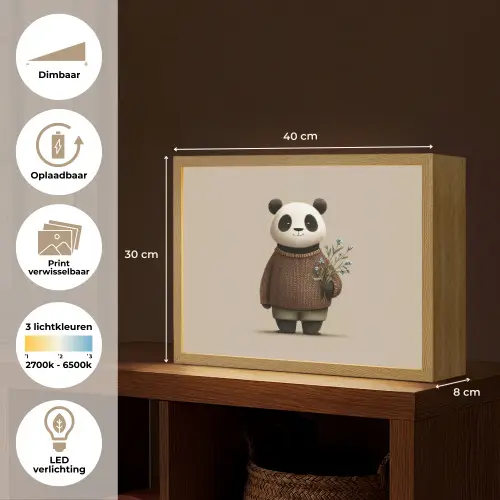 Panda - Blauwe bloemen - Zachtheid Light Box met batterij (Wandlamp kind) middel -USP_websiteoverzichtNL