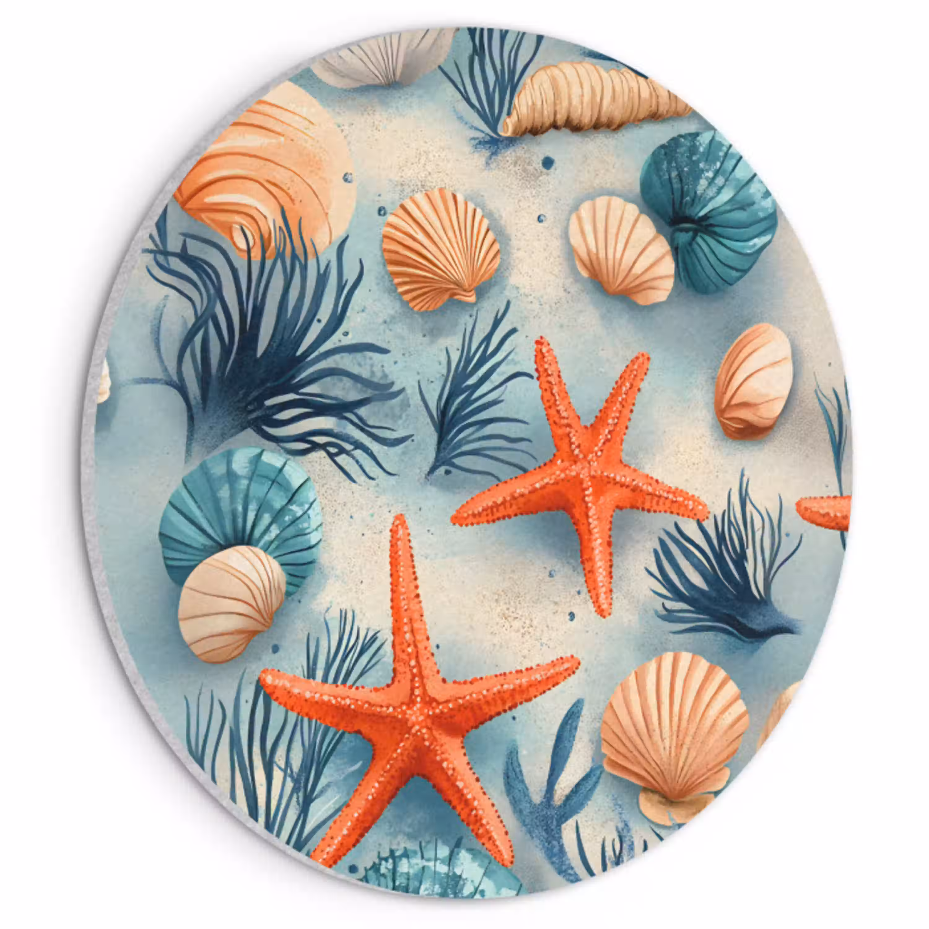 Zeesterren - Schelpen - Illustratie - Zand Akoestische PET Vilt - Rond klein -3d