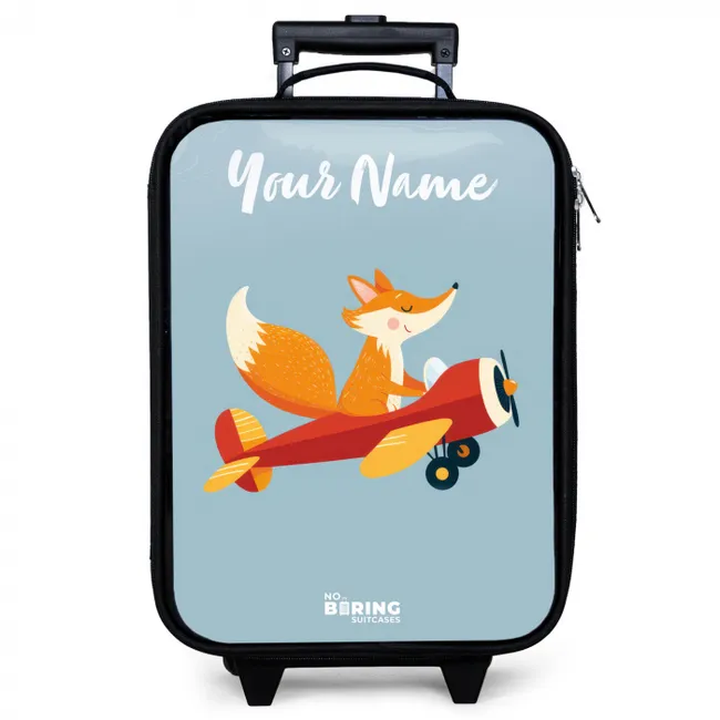 Children's suitcase with name - Fox - Airplane - Flies