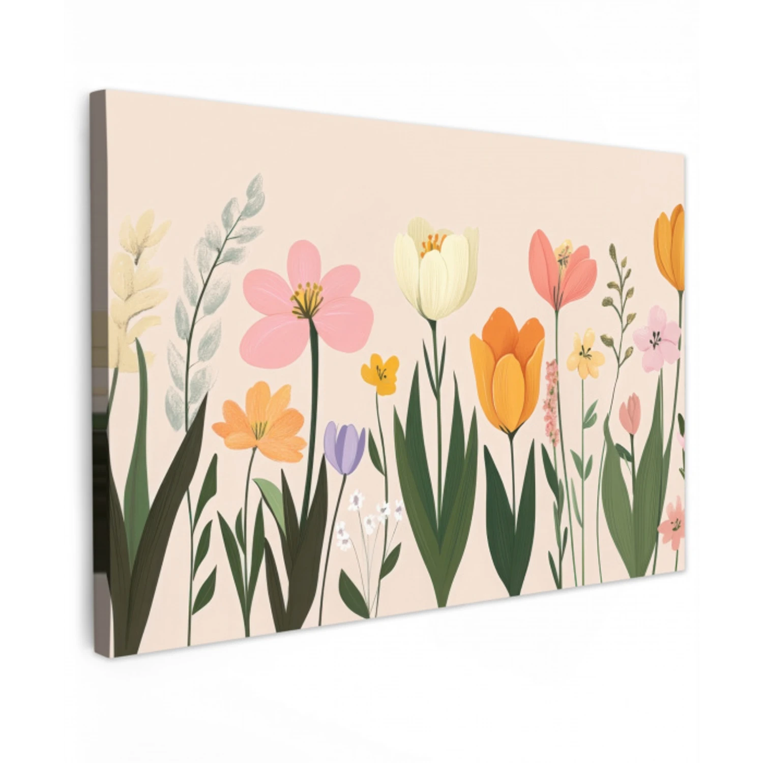 Pasteltinten - Bloemen - Illustratie Tuinposter op houten frame 2 cm dik klein -3d