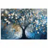 Boom - Blauw - Goud - Abstract poster papier klein -3d