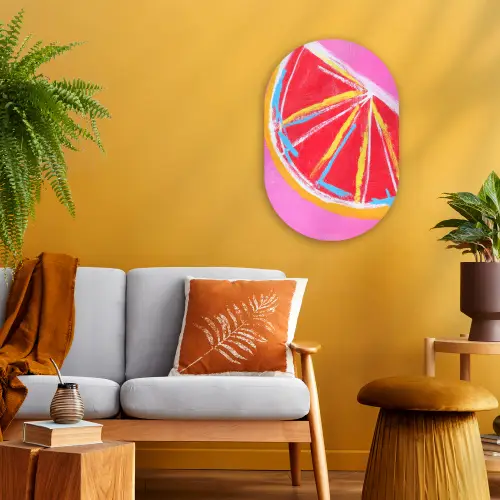 Grapefruit - Geschilderd - Roze - Strepen Wandcirkel Ovaal Forex klein -sfeer4