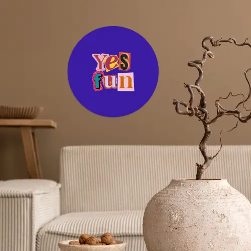 Yes fun - Kleurrijk - Collage-stijl Wandcirkel behangsticker klein -sfeer1