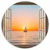 Doorkijk - Zee - Boot - Zonsondergang Wandcirkel plexiglas klein -3d