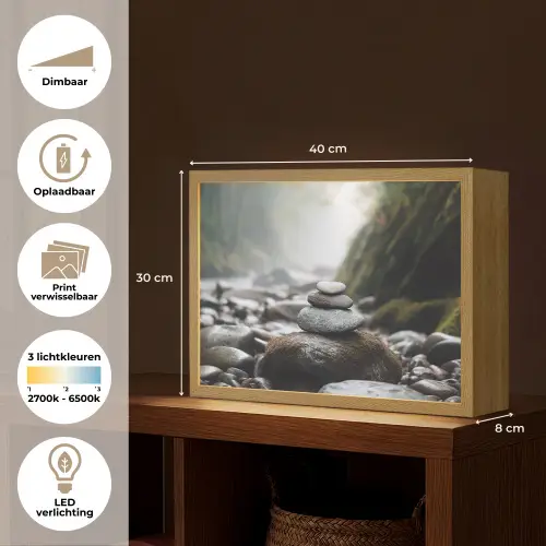 Stenen - Stapel - Natuur Light Box met batterij (Wandlamp) middel -USP_websiteoverzichtNL