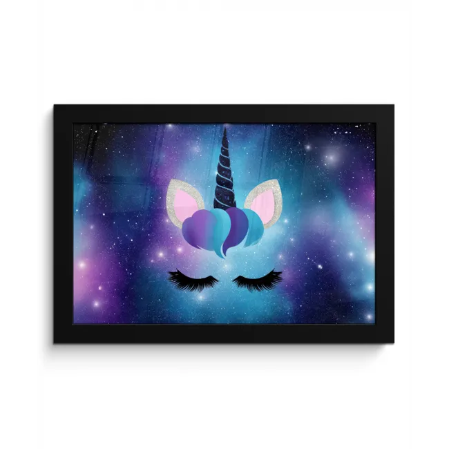Eenhoorn - Sterren - Magisch - Blauw fotolijst zwart zonder passe partout klein -3d