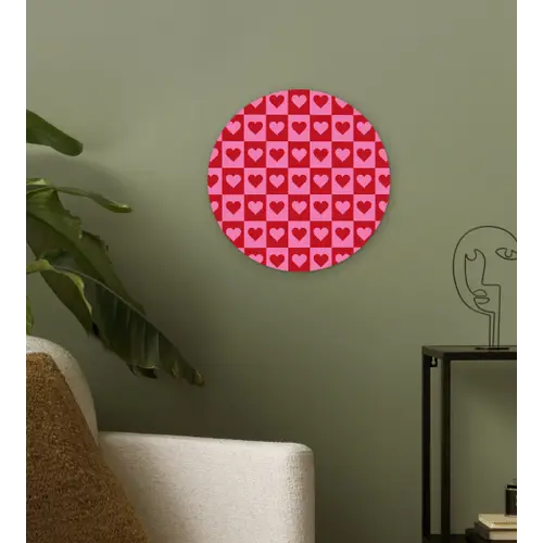 Rood - Roze - Schaakbord - Valentijn Wandcirkel kunststof plaat 5mm dik klein -sfeer3