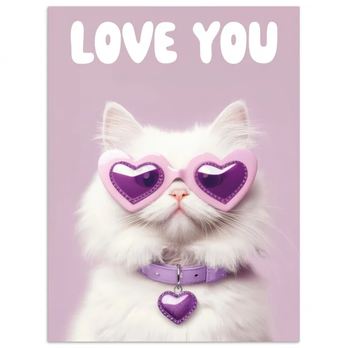 Kat - Love - Paars - Valentijn poster papier klein -3d