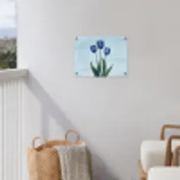 Tulpen - Blauw - Bladeren tuinposter los doek klein -sfeer8