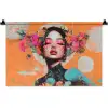 Portret - Vrouw - Abstract - Bloemen Wandkleed katoen klein -zz3d
