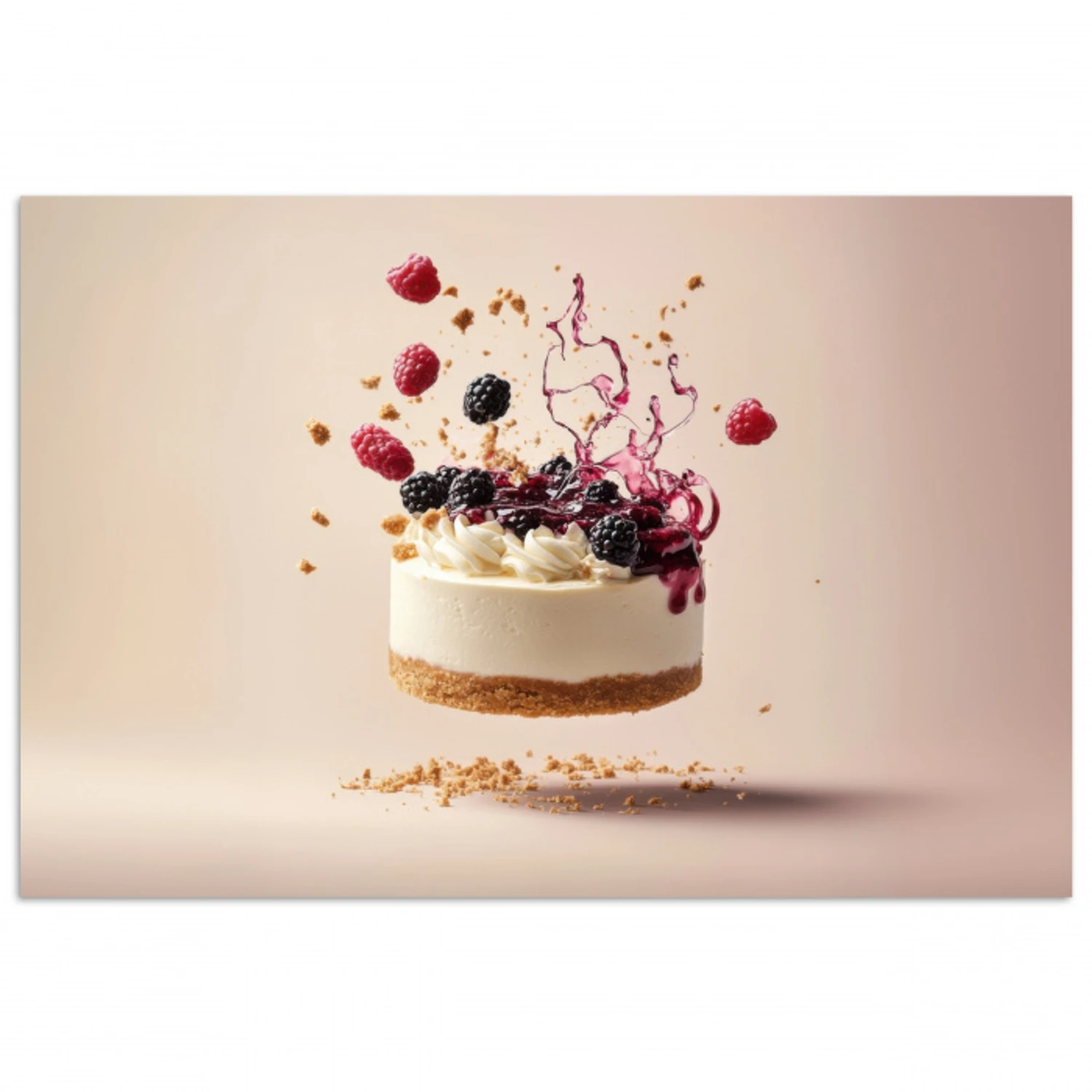 Cheesecake - Eten - Roze - Taart poster papier klein -3d